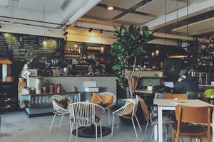 A cafe in the lobby of a nice building